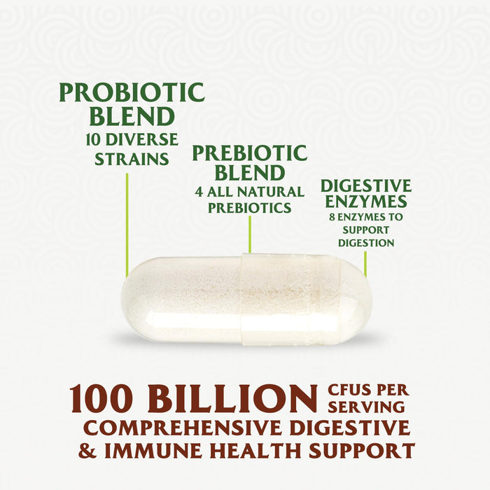 Probiotics for Women & Men - 100 Billion CFU 10 Strains + Prebiotics - Digestive Health, Gut & Immune Support - Support for Occasional Constipation, Gas & Bloating - Non-GMO Shelf Stable - 60 Capsules