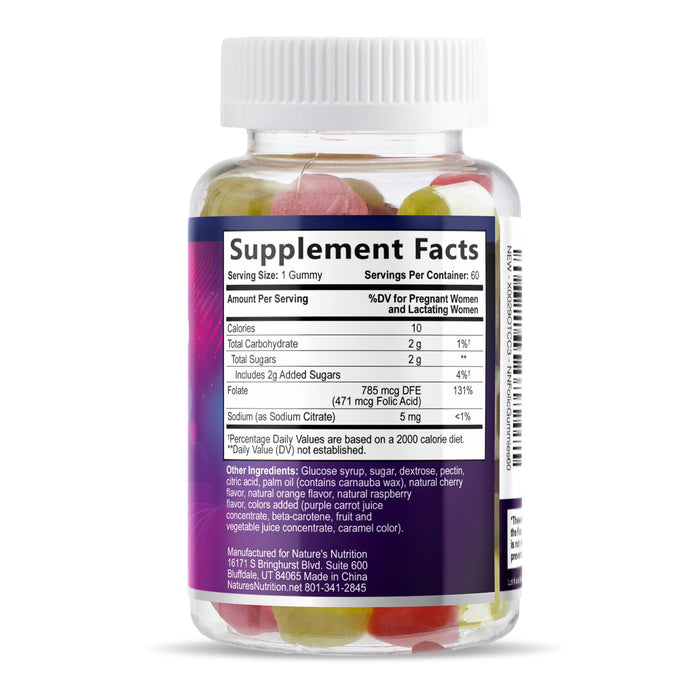 Folic Acid Gummies for Women 785 mcg, Essential Prenatal Vitamins for Mom & Baby, Vegan Folic Supplement Gummy, Daily Vitamin B9 Extra Strength Folate, Before During After Pregnancy - 60 Gummies