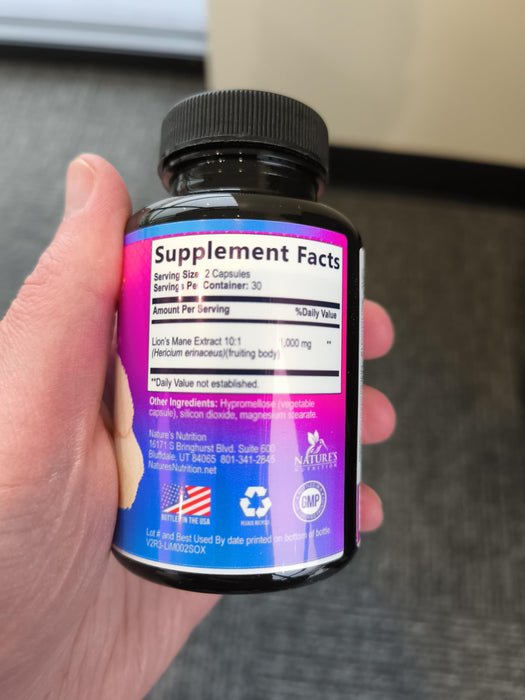 Lions Mane Mushroom Supplement - Brain Health Support for Focus, Memory, Cognition & Immune Support - Nature's Nootropic Lion's Mane Mushroom Extract Non-GMO, Vegetarian & Gluten Free - 60 Capsules