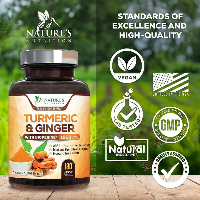 Turmeric Curcumin + Ginger & Black Pepper 1950 mg - 180 Capsules