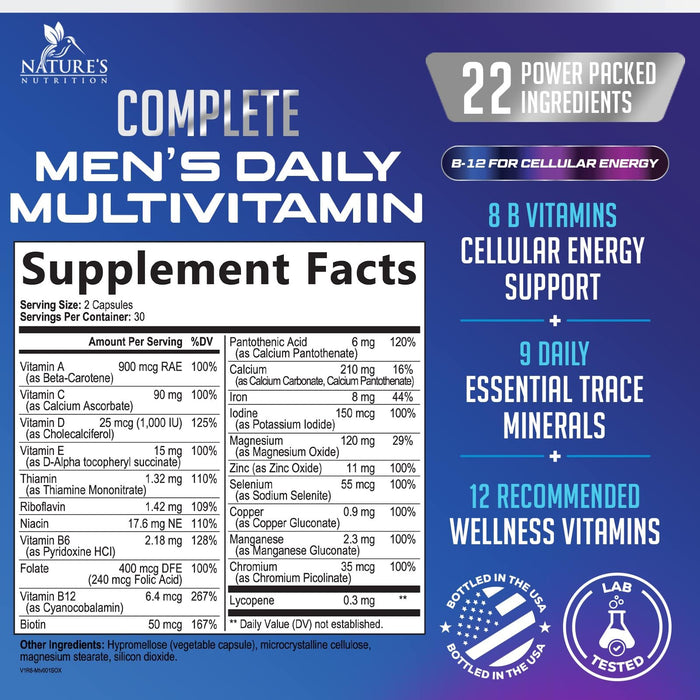 Multivitamin for Men - Vitamin A, C, D, E, Zinc, Calcium, Multivitamins for Immune Health Support, Vitamin B12, Men’s Daily Multivitamin Supplement Capsules, Non-GMO Mens Multi Vitamins - 60 Capsules