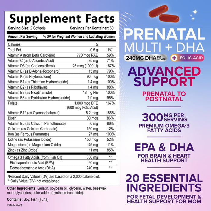 Prenatal Multivitamin + Folic Acid & DHA - 120 Softgels