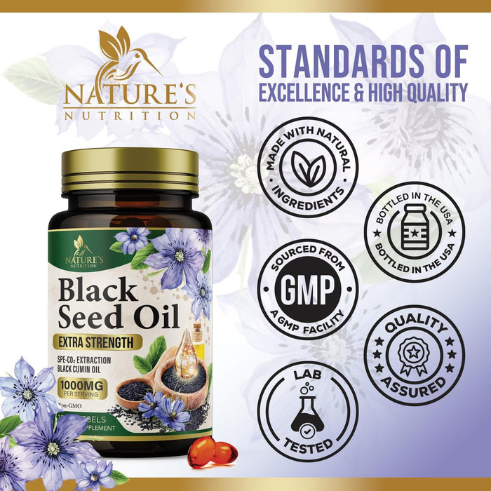 Black Seed Oil Softgels 1000mg - Premium Nigella Sativa Blackseed, Pure Natural Black Cumin Seed Oil & Antioxidant for Skin & Immune Support - Non GMO, Bottled in USA Supplement - 60 Softgels