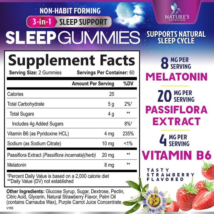 Melatonin Sleep Gummies - 8 mg Melatonin Extra Strength with 20mg Passiflora Sleeping Gummy Supplements, Sleep Gummies for Adults, Occasional Sleeping Support Supplement, Non-Habit Forming - 120 Count