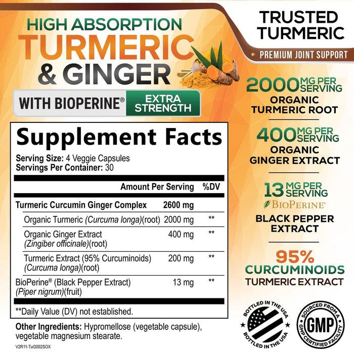Turmeric Curcumin + Ginger & Black Pepper 2600 mg - 120 Capsules