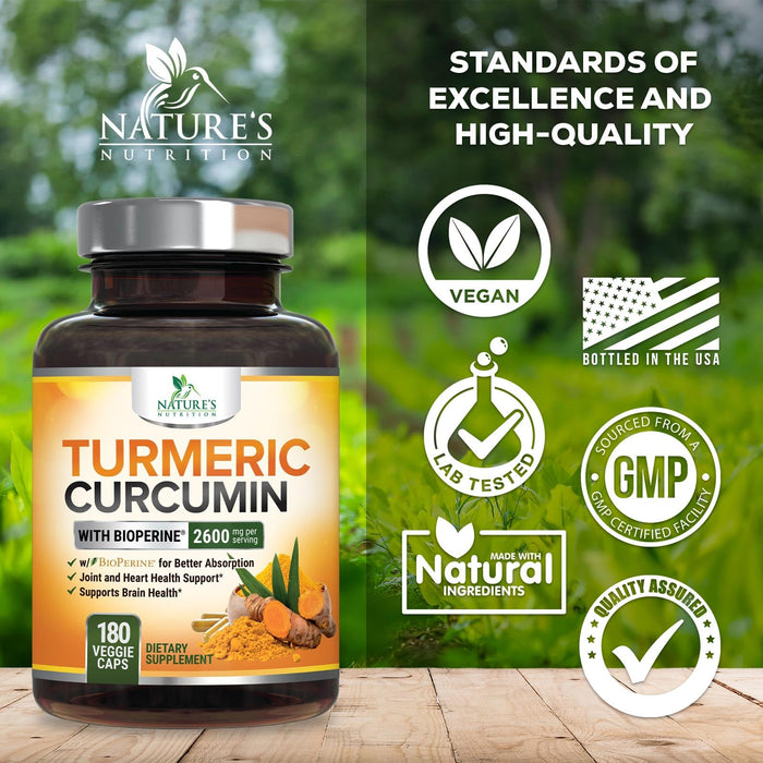 Turmeric Curcumin + Black Pepper 2600 mg - 180 Capsules