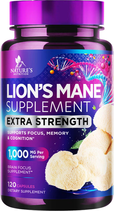 Lions Mane Mushroom Supplement - Brain Health Support for Focus, Memory, Cognition & Immune Support - Nature's Nootropic Lion's Mane Mushroom Extract Non-GMO, Vegetarian & Gluten Free - 120 Capsules