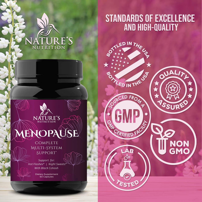 Menopause Supplements for Women with Black Cohosh - Hot Flash and Hormone Support for Women, Natural Menopause Relief Vitamins Support Mild Night Sweats & Balance, Non-GMO & Gluten Free - 60 Capsules