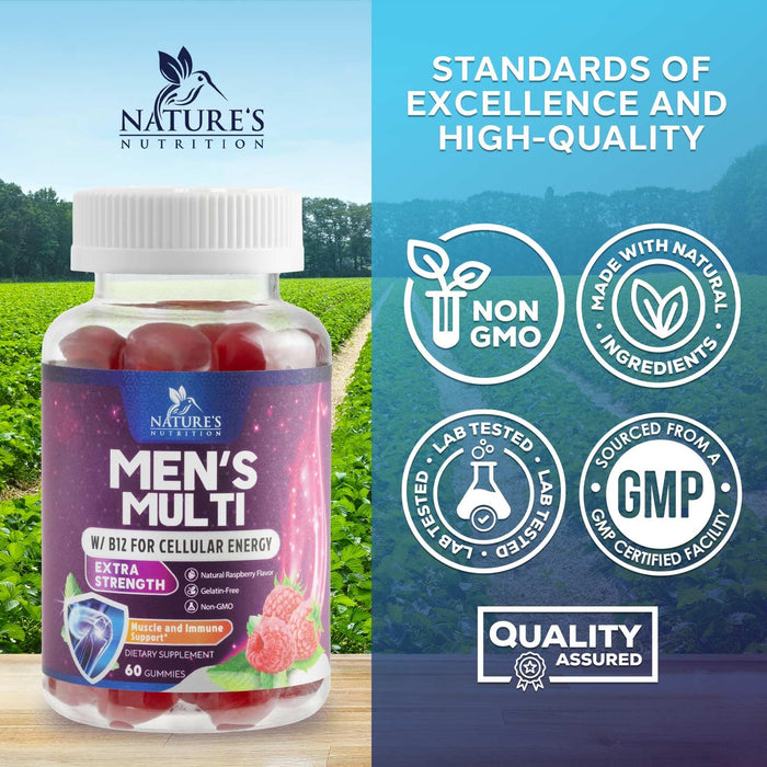 Multivitamin for Men - Daily Mens Multivitamins & Multiminerals with Vitamin D, Vitamin C, B12 Zinc & More - Energy, Memory, Focus & Immune Health Support - Essential for Men Over 40 - 60 Gummies