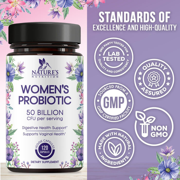 Probiotics for Women - Probiotic Blend 50 Billion CFU Per Cap - 16 Feminine Health Strains Women's Probiotic - Prebiotic for Vaginal PH Balance, Urinary UT Health Support - Bottled USA - 120 Capsules
