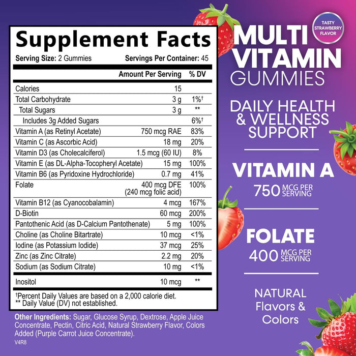 Multivitamin Gummies for Adults, Daily Gummy Vitamins & Minerals for Women & Men, Immune Support Gummy Multivitamins Supplement, Adult Multi VIT Vitamin with Vitamins A, C, D, B12, Zinc - 90 Gummies
