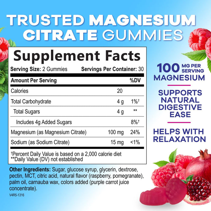 Magnesium Gummies Supplement - High Absorption Magnesium Citrate Supplement for Adults & Kids - Nature's Calm Magnesio Gummy Dietary Supplements for Bone, Muscle Health, Heart Support - 60 Gummies