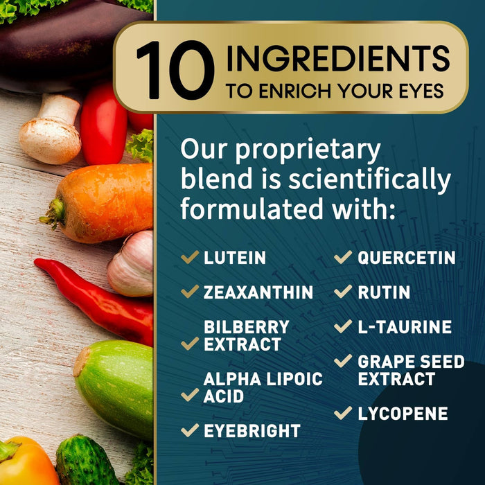 Eye Vitamins & Mineral Supplement - Contains Lutein, Zinc, Vitamins C, E & Zeaxanthin - Supports Eye Strain, Vision Macular Health & Dry Eyes for Seniors with Lycopene, Gluten Free - 60 Capsules