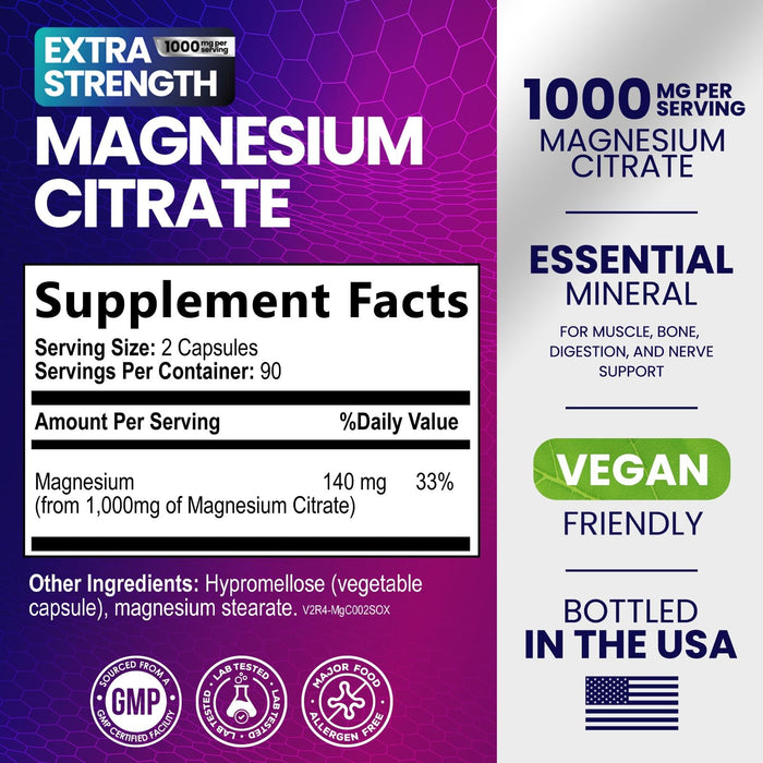 Magnesium Citrate 1000 mg - 180 Capsules