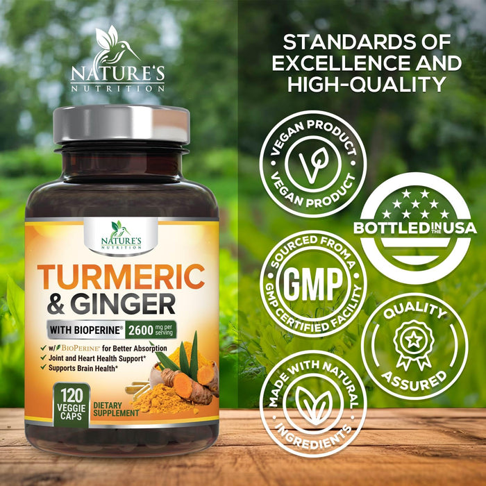 Turmeric Curcumin + Ginger & Black Pepper 2600 mg - 120 Capsules