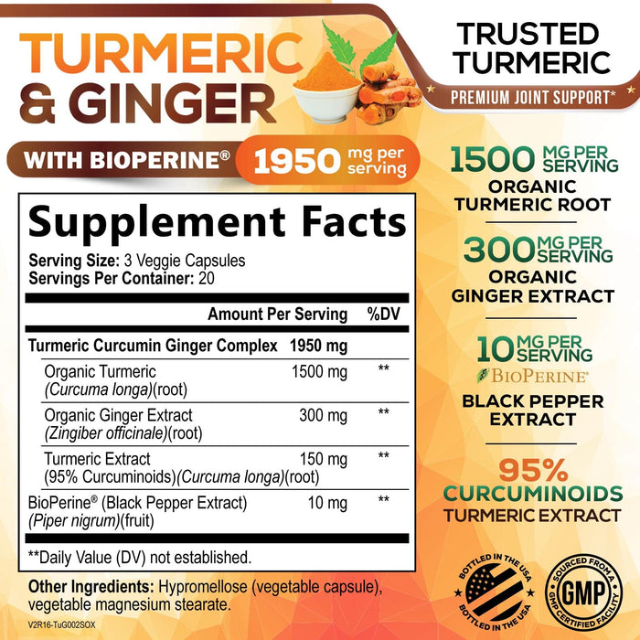 Turmeric Curcumin + Ginger & Black Pepper 1950 mg - 60 Capsules