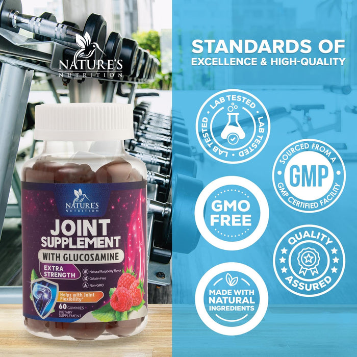 Joint Support Gummies Glucosamine Plus Vitamin E - Nature's Joint Support Supplement for Occasional Discomfort for Back, Knees & Hands - Cartilage & Joint Health & Flexibility Support - 60 Gummies