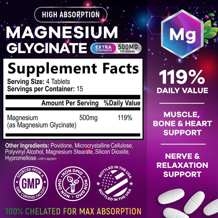 Magnesium Glycinate 500 mg - 60 Tablets