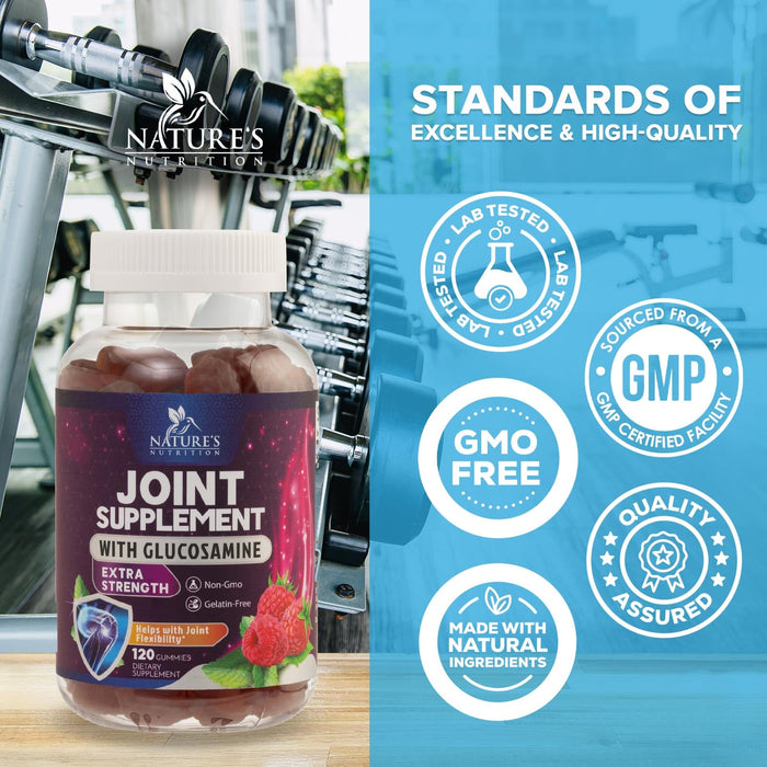 Joint Support Gummies Glucosamine Plus Vitamin E - Nature's Joint Support Supplement for Occasional Discomfort for Back, Knees & Hands - Cartilage & Joint Health & Flexibility Support - 120 Gummies