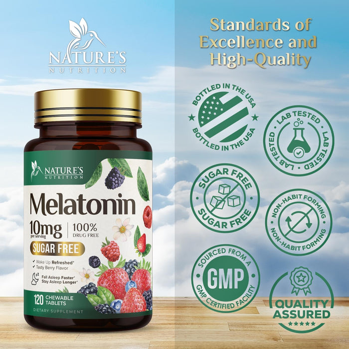 Melatonin 10 mg Fast Dissolve, Melatonin Supplements for Restful Sleep, Natural Sleep Support Supplement for Adults, Extra Strength Strawberry-Flavored Tablets, Sugar Free, 120 Tablets, 120 Day Supply