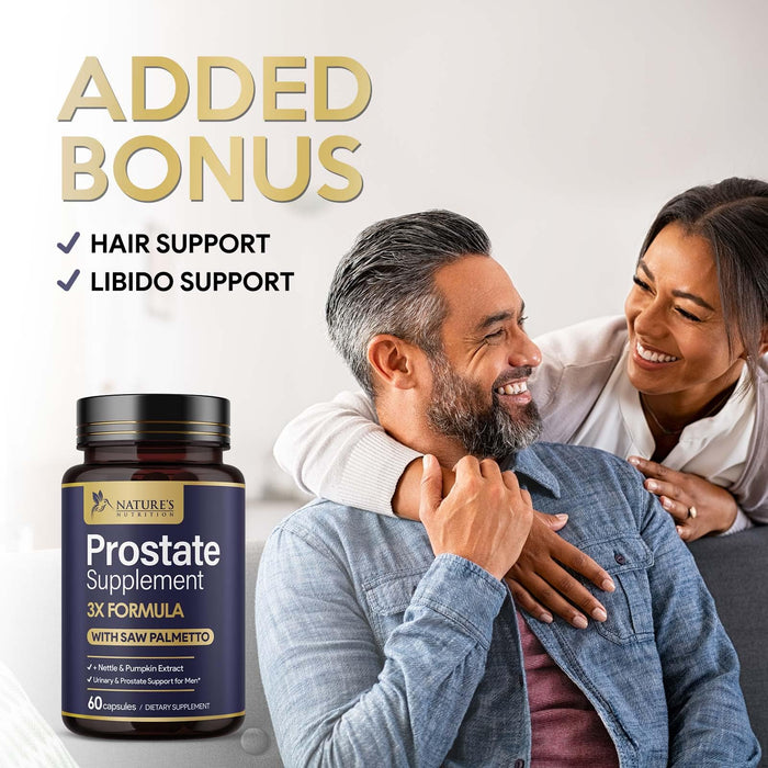 Prostate Health Supplements for Men - Support Complex 3X Formula with Saw Palmetto Blend Stinging Nettle Root & Pumpkin Seed Extract - Supports Bathroom Trips Prostate & Urinary Health - 60 Capsules