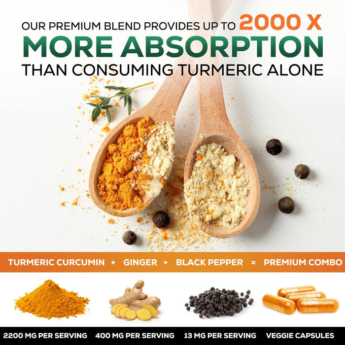 Turmeric Curcumin + Ginger & Black Pepper 2600 mg - 120 Capsules