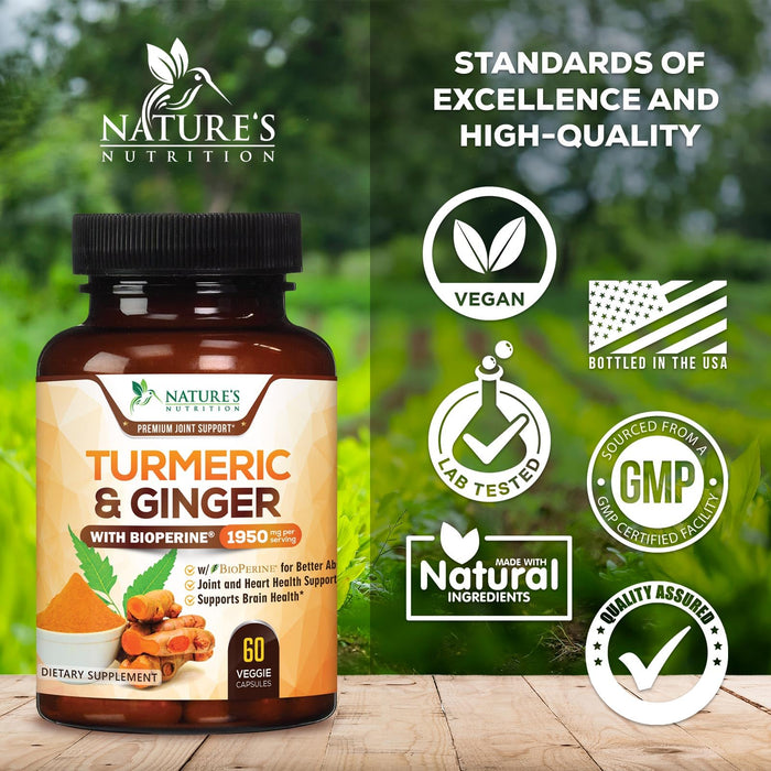 Turmeric Curcumin + Ginger & Black Pepper 1950 mg - 60 Capsules