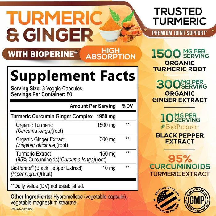 Turmeric Curcumin + Ginger & Black Pepper 1950 mg - 240 Capsules