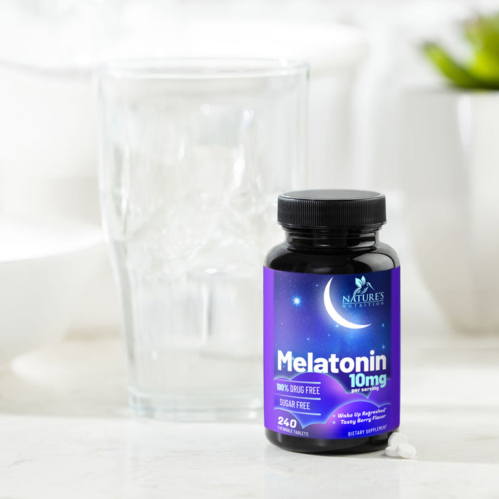 Fast Dissolve Melatonin 10mg, Sleep Support for Adults, Melatonin Sleep Supplement, for Promoting Restful Sleep, Non-Habit Forming, 100% Drug Free, Berry Flavored - 240 Chewable Tablets